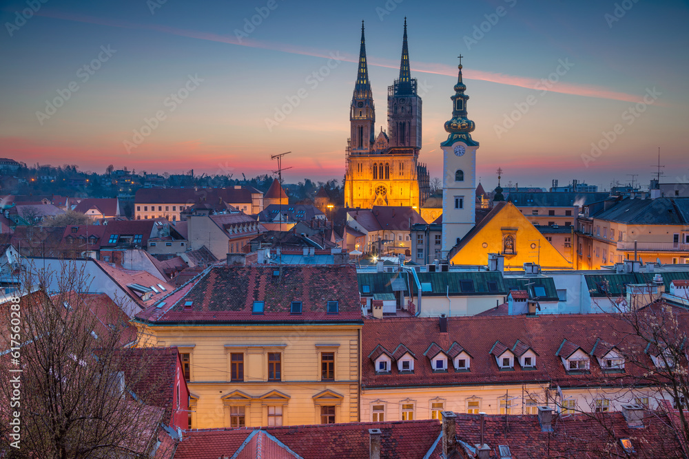 Cityscape image of Zagreb, Croatia during twilight blue hour.