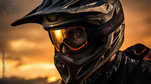 Close Up of a Mountain Biker Riding on a Bike . Action Sports Outdoors Action. Ai generative.