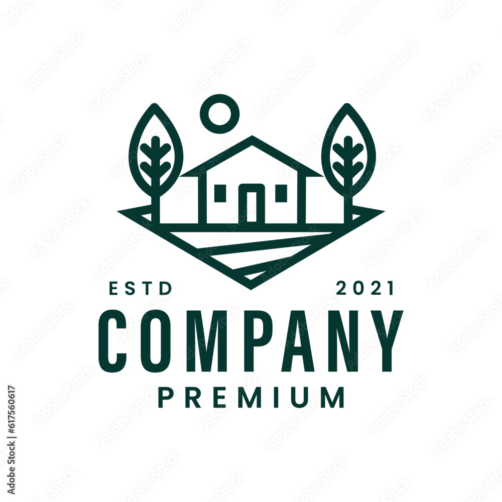 Vector of nature house logo design with leaf icon and creative concept premium vector
