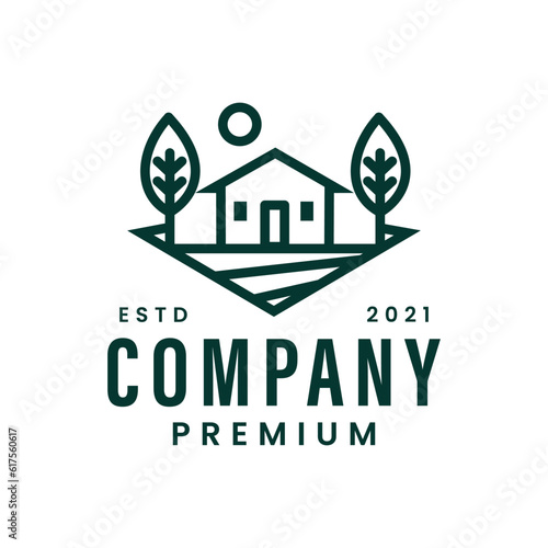 Vector of nature house logo design with leaf icon and creative concept premium vector