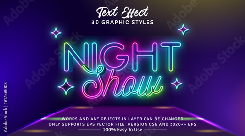 Night Show Realistic Neon Glow Letters Editable Text Effect