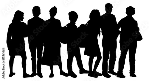 Young people and teenagers, an elderly couple. Isolated flat vector illustration