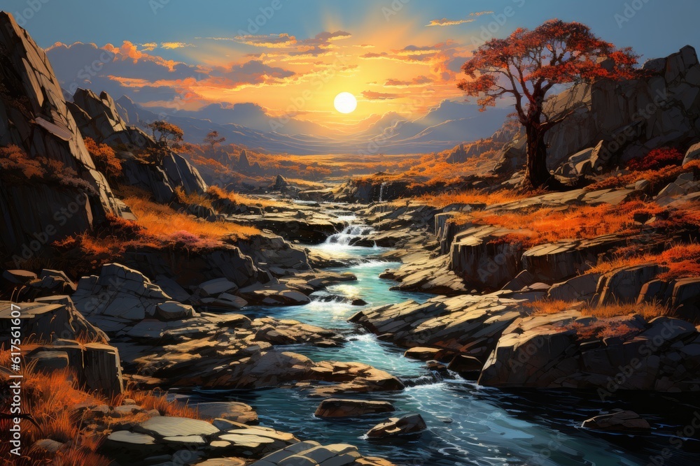 Great Falls in Hyperrealistic Brush Style Wallpaper - Abstract Realism Hyperdetailed Acrylic on Digital Canvas Great Falls Backdrop created with Generative AI Technology