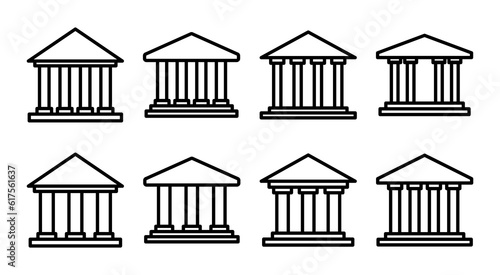 Bank icon set illustration. Bank sign and symbol, museum, university