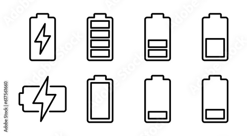 Battery icon set illustration. battery charging sign and symbol. battery charge level