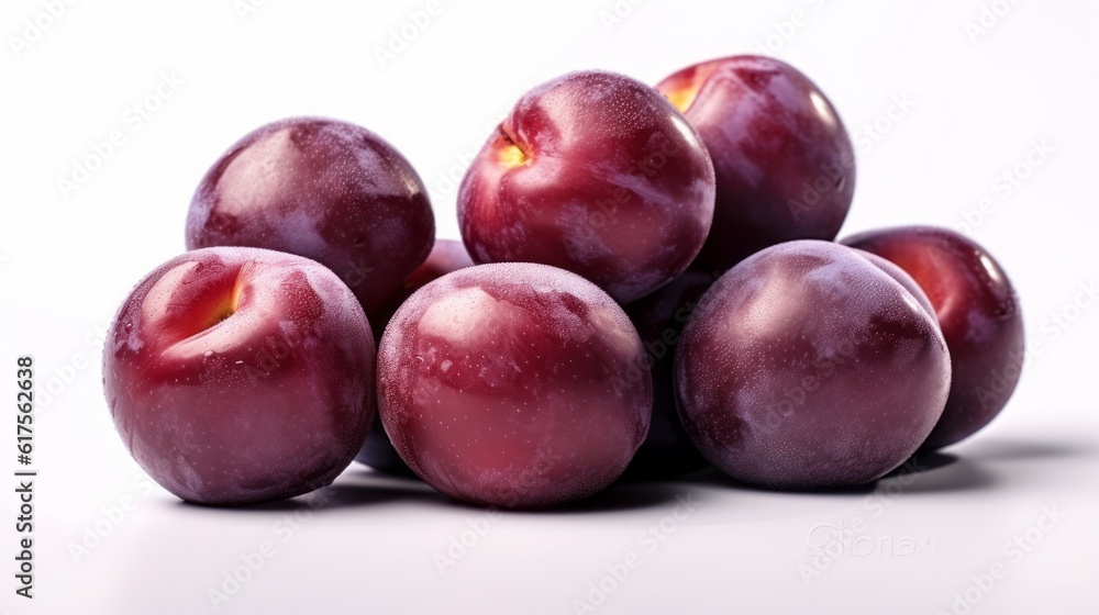 Plum on the white background. Created with Generative AI technology.