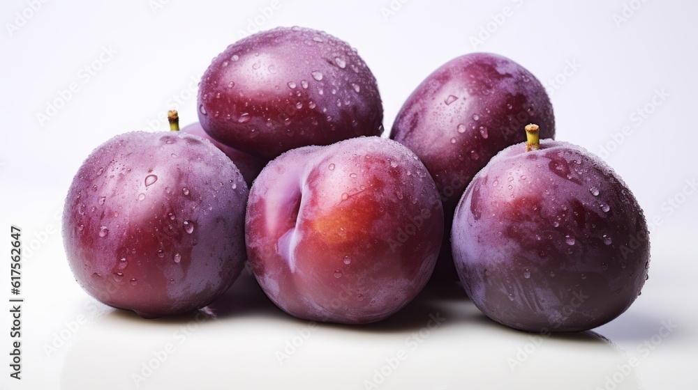 Plum on the white background. Created with Generative AI technology.