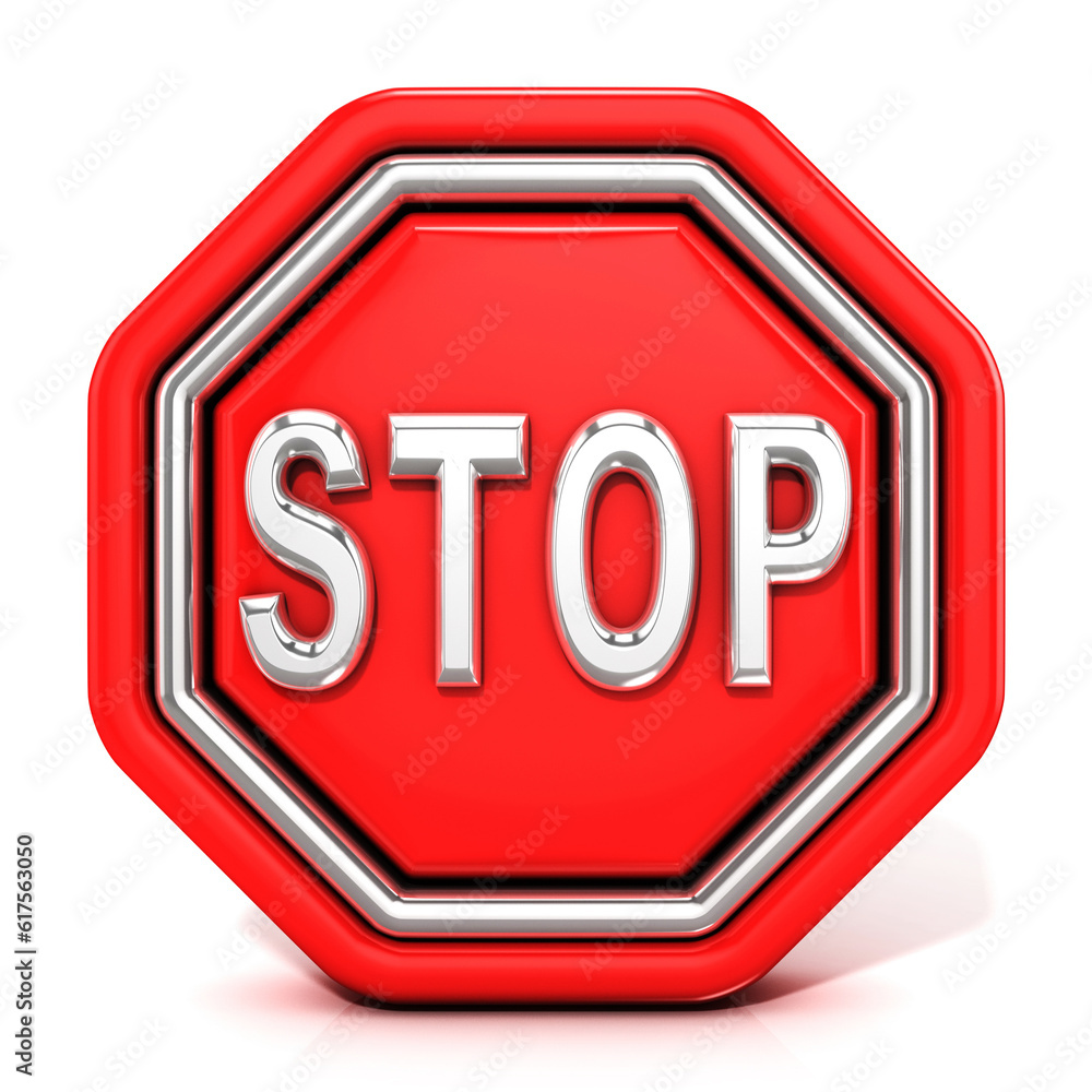 Stop sign. 3D render, isolated on white background. Front view Stop sign. 3D render, isolated on white background. Front view