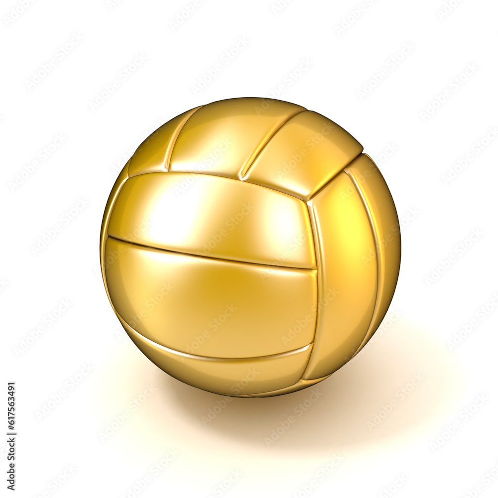 Golden volleyball ball isolated on white background. 3D illustration