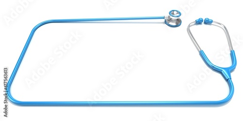 Blue stethoscope as frame, with space for text. Front view