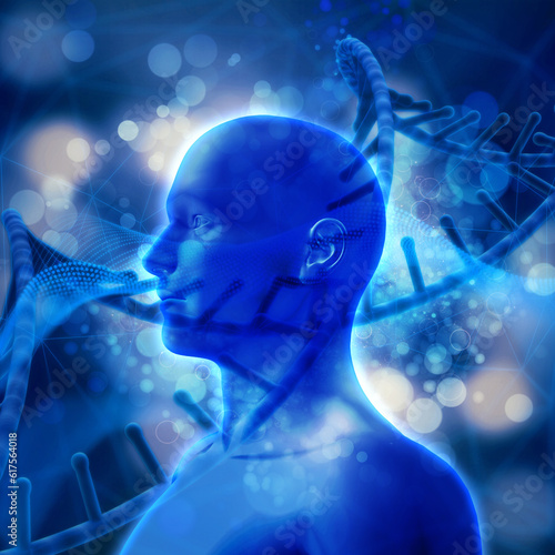 Wallpaper Mural 3D render of a medical background with DNA strands and male head Torontodigital.ca