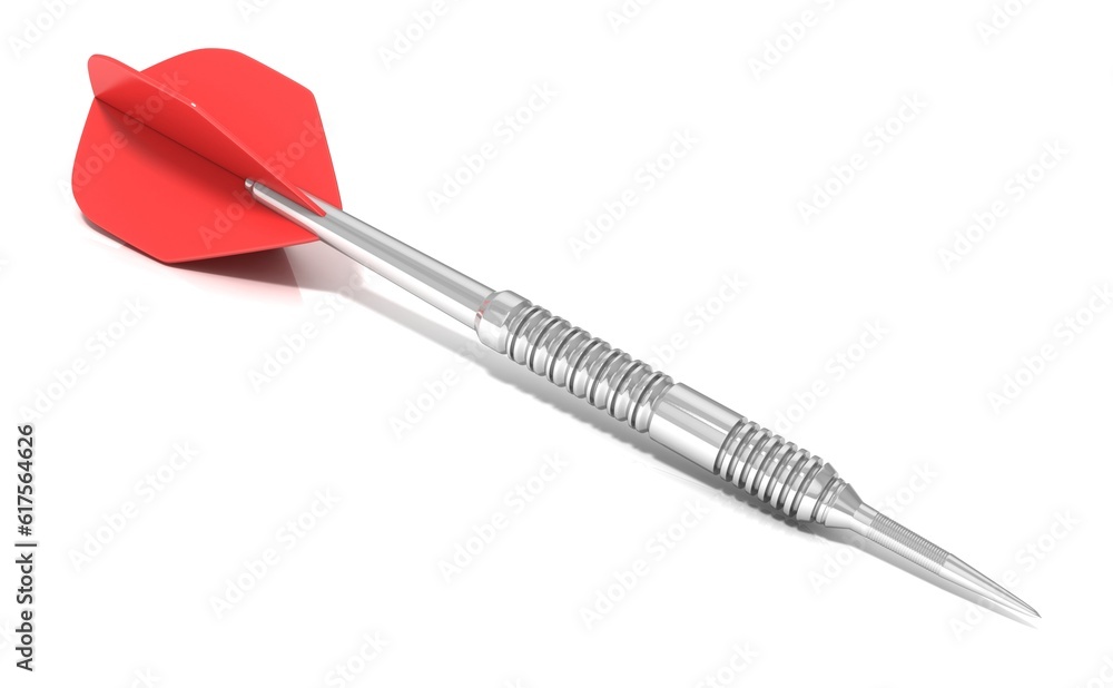 Red dart isolated on white background. Side view. 3D concept Red dart isolated on white background. Side view. 3D concept