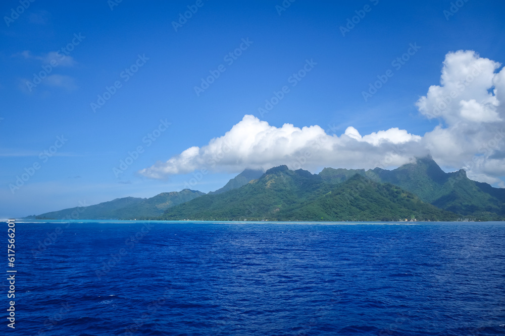 Moorea island and Pacific ocean lagoon landscape. French Polynesia