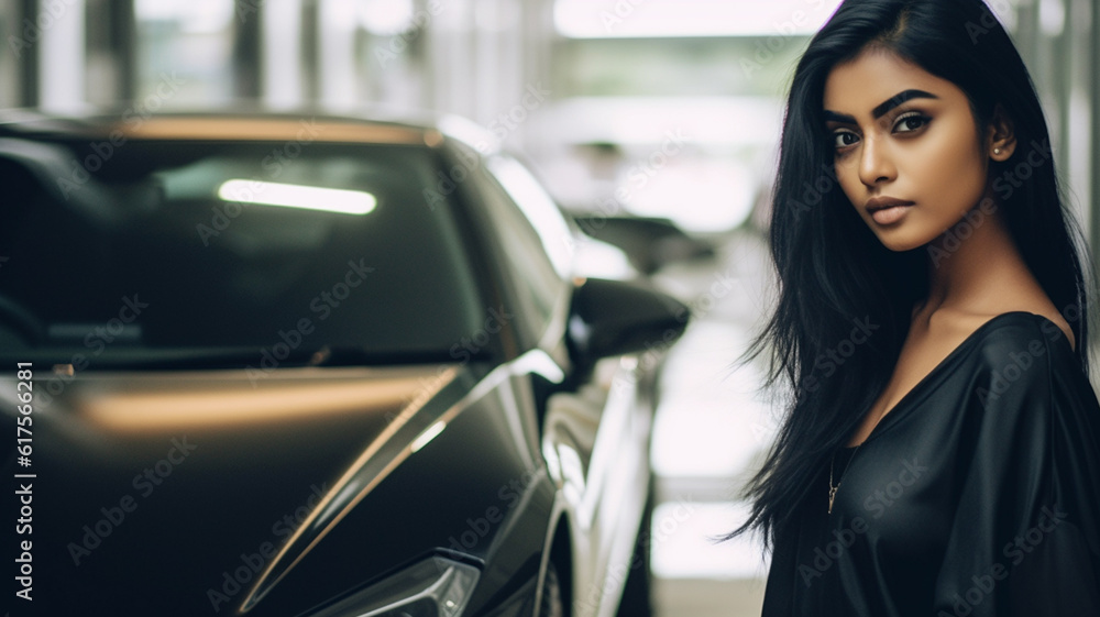 young adult woman stands in front of a car, pensive or sad, bored or fictional reason, fictional location young adult woman stands in front of a car, pensive or sad, bored or fictional reason, fictional location