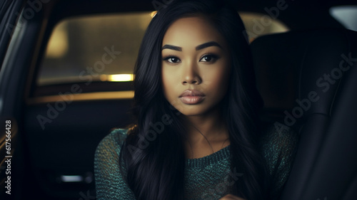 pensive young adult woman s...