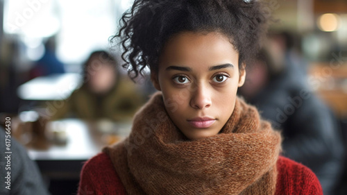 pensive young adult woman w...