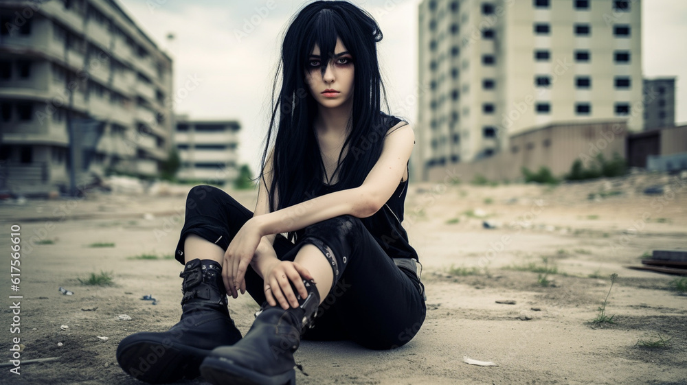 Fototapeta premium young adult woman, black hair and black eyeshadow