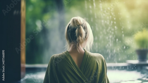 rear view, rain shower, adu...