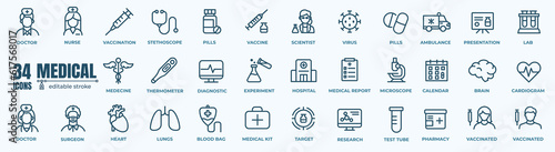 Medicine and Health symbols - minimal thin line web icon set. Outline icons collection. Simple vector illustration.