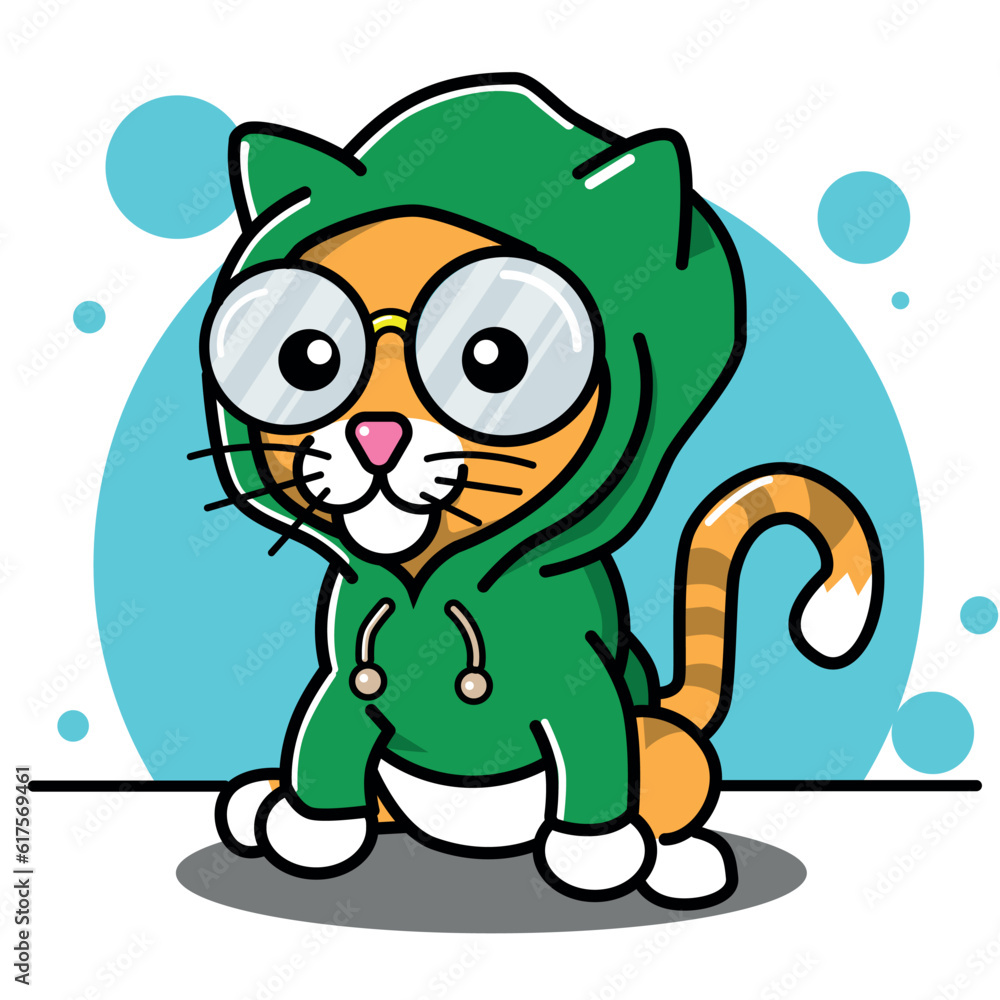 Cartoon of Intellectual Cat with sweater and glasses Cartoon of Intellectual Cat with sweater and glasses