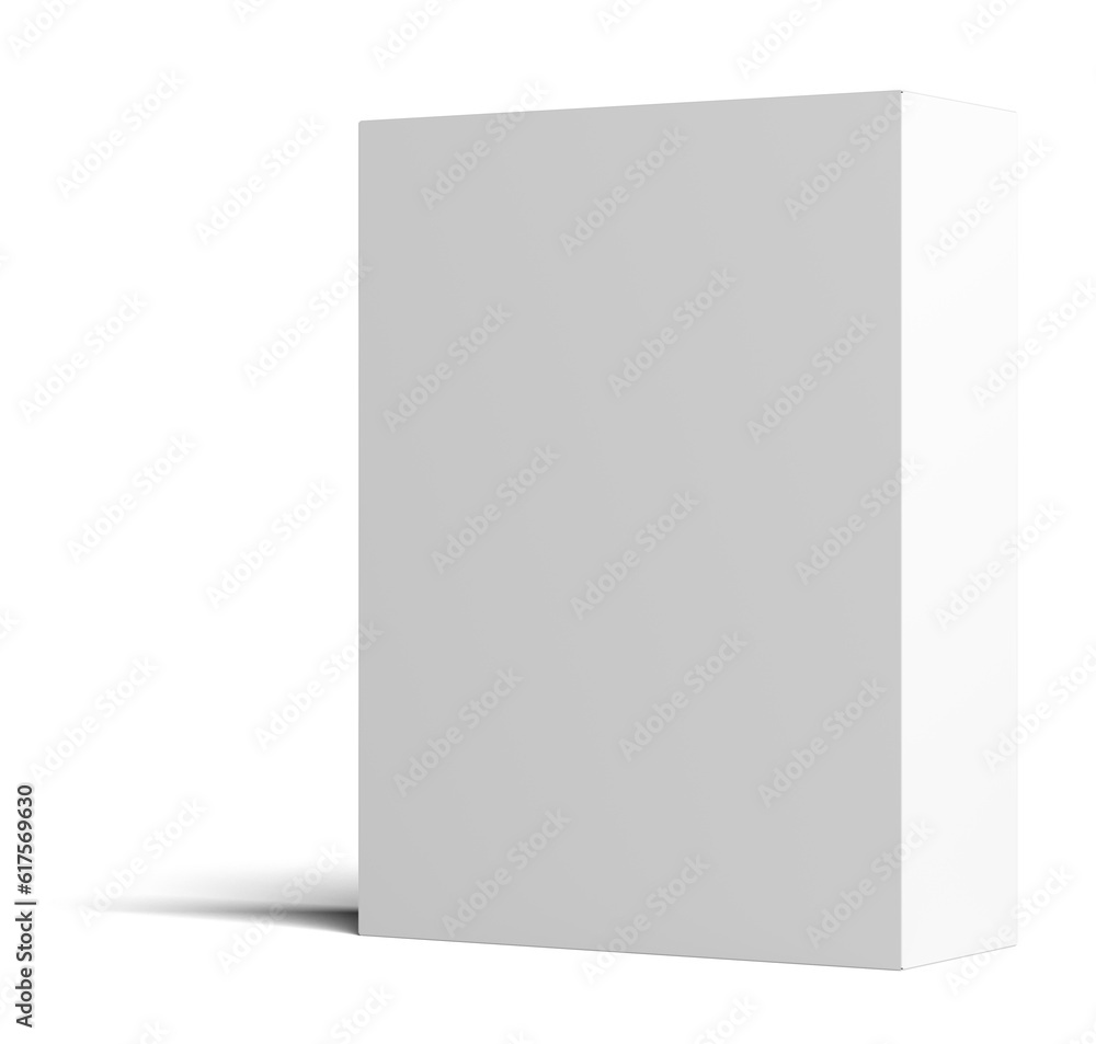 A white empty cardboard box stands half a turn. Isolated on white background. 3D illustration A white empty cardboard box stands half a turn. Isolated on white background. 3D illustration