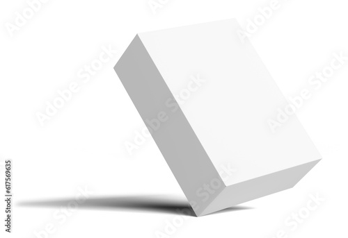 White Blank packaging cardboard box is tilted. Isolated on white background. 3D illustration