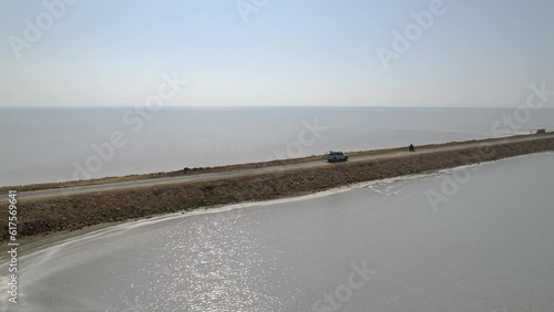 Drone view of road to heaven in Dholavira, Gujarat, India. photo