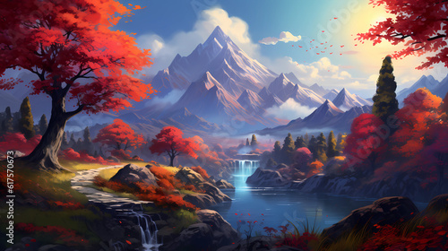 beautiful autumn landscape illustration 
