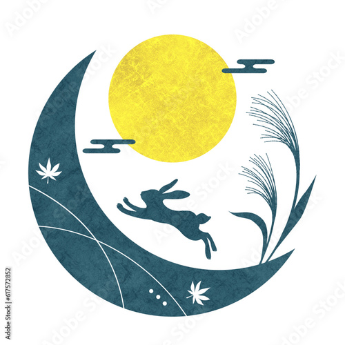 お月見の和風シルエットイラスト 秋の見出しタイトル素材