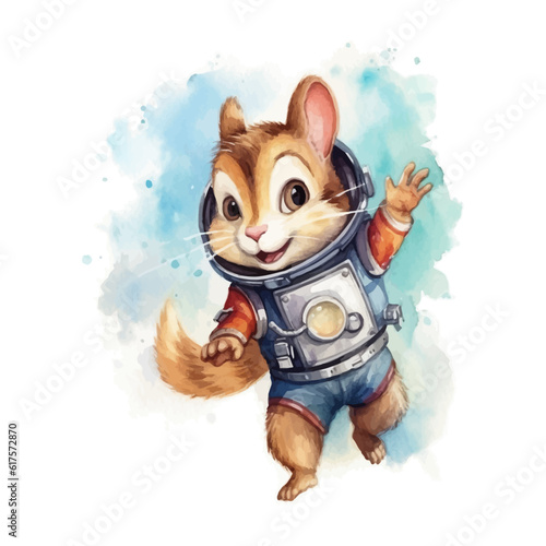 Cute astronaut squirrel cartoon in watercolor painting style © Fauziah