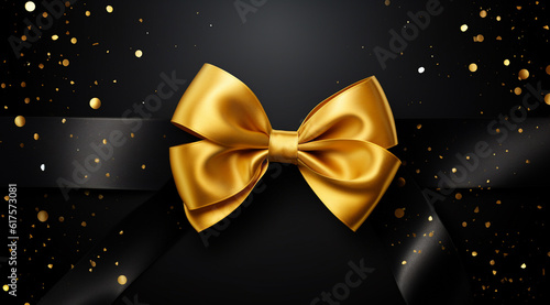 golden bow on black background generativa IA