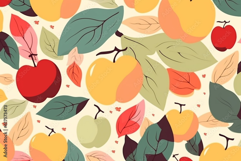 apple and leaves pattern, in the style of anime aesthetic, clean and simple designs. generative ai apple and leaves pattern, in the style of anime aesthetic, clean and simple designs. generative ai