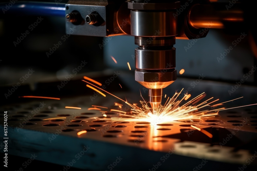 Robot welder. Automatic welding machine, close-up of the welding process. AI generated, human enhanced