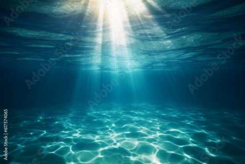 Transparent water, underwater sea background. Mockup or backdrop with sunbeams under water. AI generated, human enhanced © top images