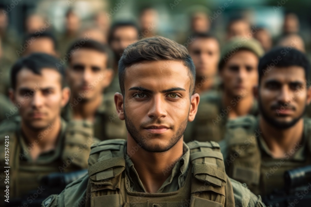 Portrait of a soldier from the Middle East with selective focus. AI generated, human enhanced