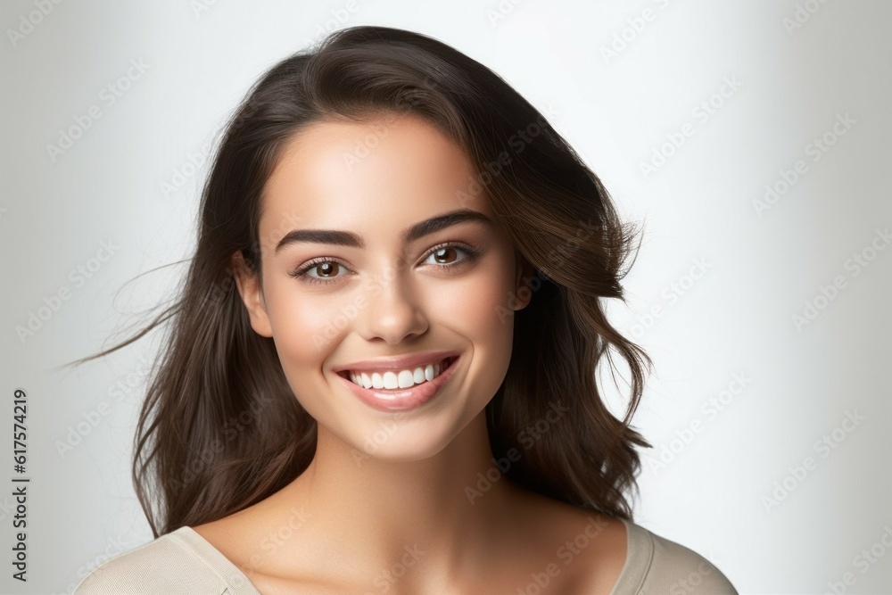 Beauty portrait of a pretty young Arab woman on a light background with selective focus and copy space. AI generated Beauty portrait of a pretty young Arab woman on a light background with selective focus and copy space. AI generated