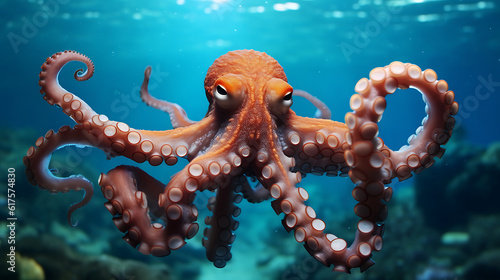 Fotografija cute, happy octopus swimming_photography realistic, canon