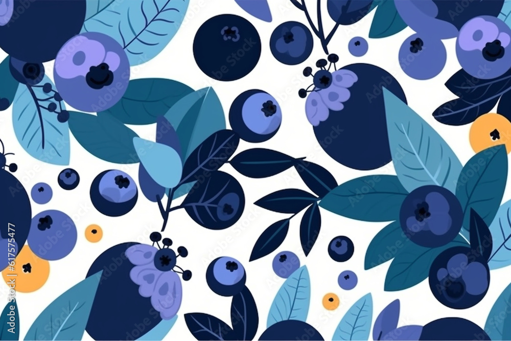 Blueberry and leaves pattern, in the style of anime aesthetic, clean and simple designs. Generative ai Blueberry and leaves pattern, in the style of anime aesthetic, clean and simple designs. Generative ai