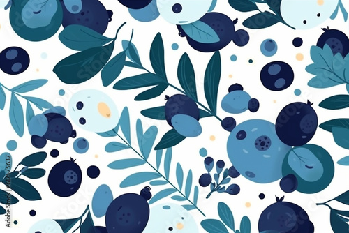 Blueberry and leaves pattern, in the style of anime aesthetic, clean and simple designs. Generative ai