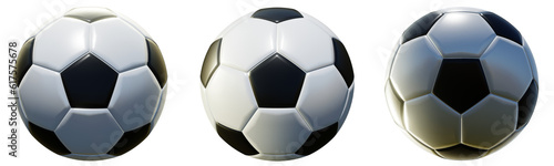 サッカーボールの3Dイラスト_3パターン_透過素材