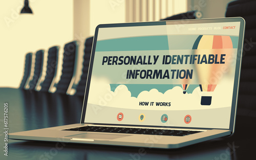 Fotografia Modern Conference Room with Laptop Showing Landing Page with Text Personally Identifiable Information