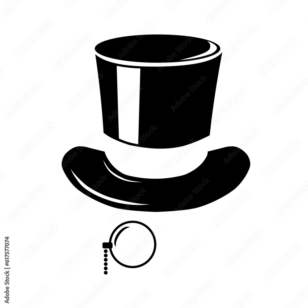 Vintage Top Hat and Monocle Vector Illustration Black Silhouette