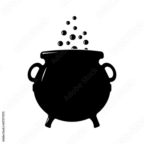 Halloween Bubbling Magic Cauldron Vector - Illustration Black Silhouette Design Logo