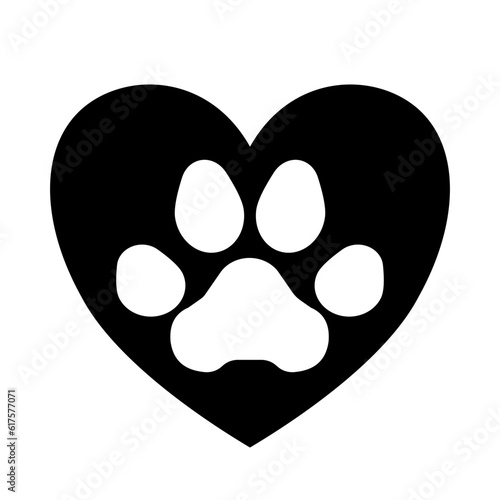 Heart Pet Paw Print Vector Silhouette - Illustration Black  Design Logo