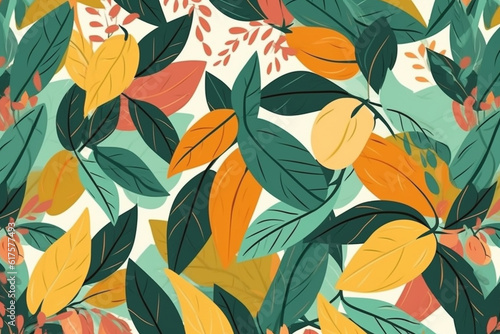 mango and leaves pattern  in the style of anime aesthetic  clean and simple designs. Generative ai 