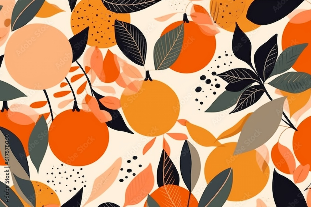 orange and leaves pattern, in the style of anime aesthetic, clean and simple designs. Generative ai orange and leaves pattern, in the style of anime aesthetic, clean and simple designs. Generative ai
