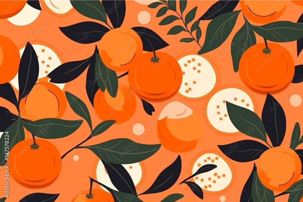 orange and leaves pattern, in the style of anime aesthetic, clean and simple designs. Generative ai orange and leaves pattern, in the style of anime aesthetic, clean and simple designs. Generative ai