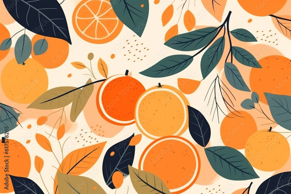 orange and leaves pattern, in the style of anime aesthetic, clean and simple designs. Generative ai orange and leaves pattern, in the style of anime aesthetic, clean and simple designs. Generative ai