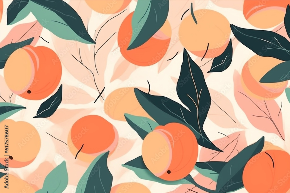 peach fruit and leaves pattern, in the style of anime aesthetic, clean and simple designs. Generative ai
peach fruit and leaves pattern, in the style of anime aesthetic, clean and simple designs. Generative ai
