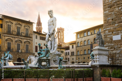 Fountain of Neptune sunrise view  Florence  Italy